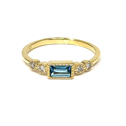 10K Blue Topaz Diamond Ring