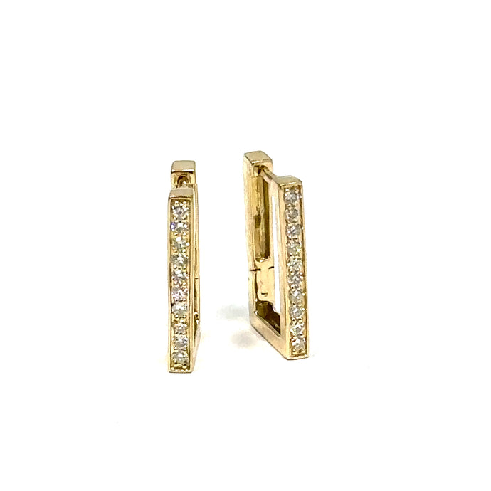 14K Small Square Diamond Hoop Earrings