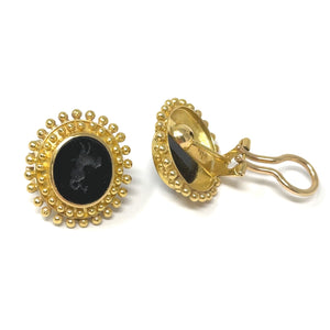 19K Elizabeth Locke Black Intaglio Earrings