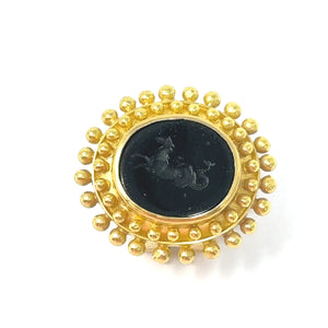 19K Elizabeth Locke Black Intaglio Earrings