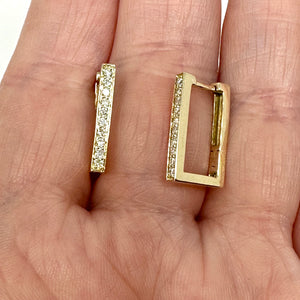 14K Small Square Diamond Hoop Earrings