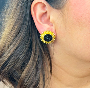 19K Elizabeth Locke Black Intaglio Earrings