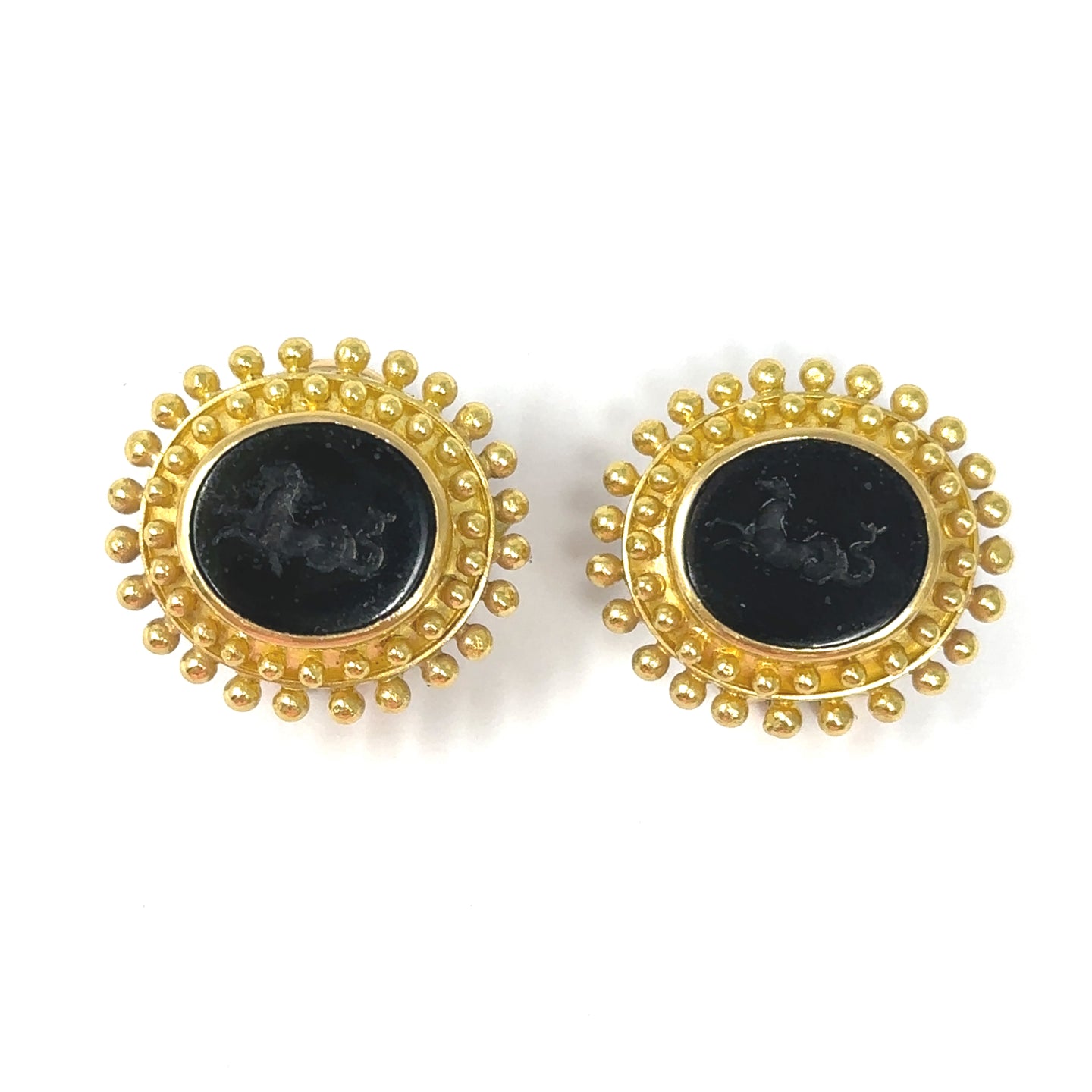 19K Elizabeth Locke Black Intaglio Earrings