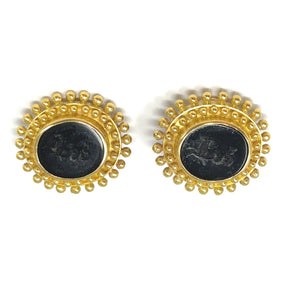 19K Elizabeth Locke Black Intaglio Earrings