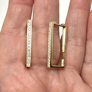 14K Square Diamond Hoop Earrings