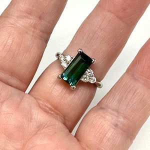 Platinum Green Tourmaline And Diamond Ring