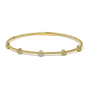 14K Beaded Diamond Clover Bangle