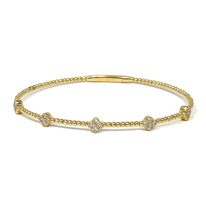 14K Beaded Diamond Clover Bangle