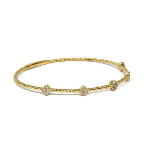 14K Beaded Diamond Clover Bangle