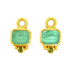 Load image into Gallery viewer, 19K Elizabeth Locke Lime Venetian Glass Intaglio “Chimera” Earring Charms With Cabochon Peridot