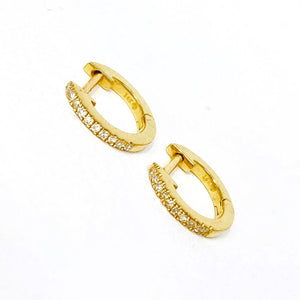 14K Tiny Diamond Huggie Hoop Earrings