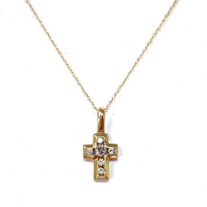 14K Dainty Diamond Cross Necklace