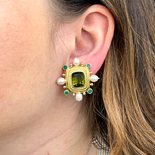 Load image into Gallery viewer, 18K Tourmaline, Pearl And Chalcedony Earrings