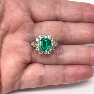 Platinum Emerald And Diamond Cocktail Ring