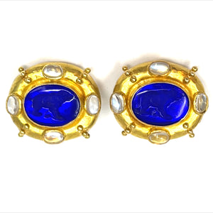 18K Elizabeth Locke Intaglio And Moonstone Earrings