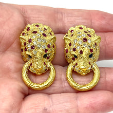 Load image into Gallery viewer, 18K Ruby And Diamond Panther Earrings