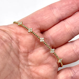 14K Beaded Diamond Station Bangle