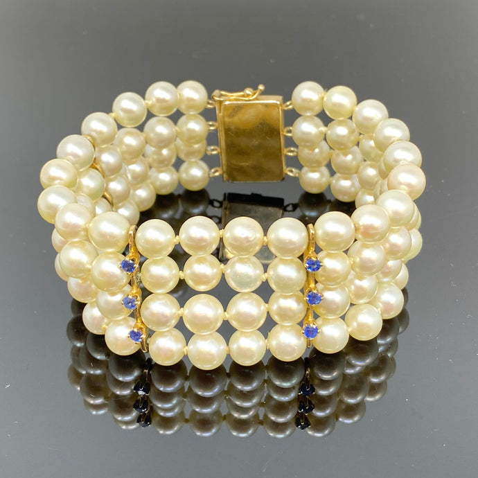 14K Vintage Pearl And Sapphire Bracelet