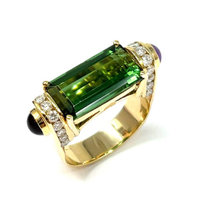 14K Tourmaline, Amethyst, Citrine And Diamond Ring