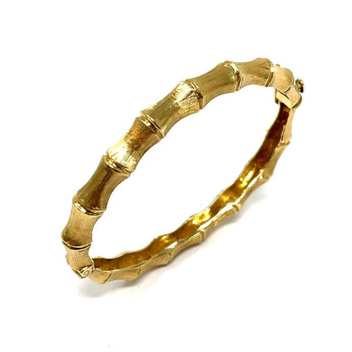 14K Yellow Gold Bamboo Motif Bangle Bracelet