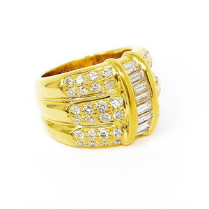 18K  Wide Three Row Diamond Ring