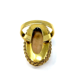 18K Angel Skin Coral Ring With Woven Bezel