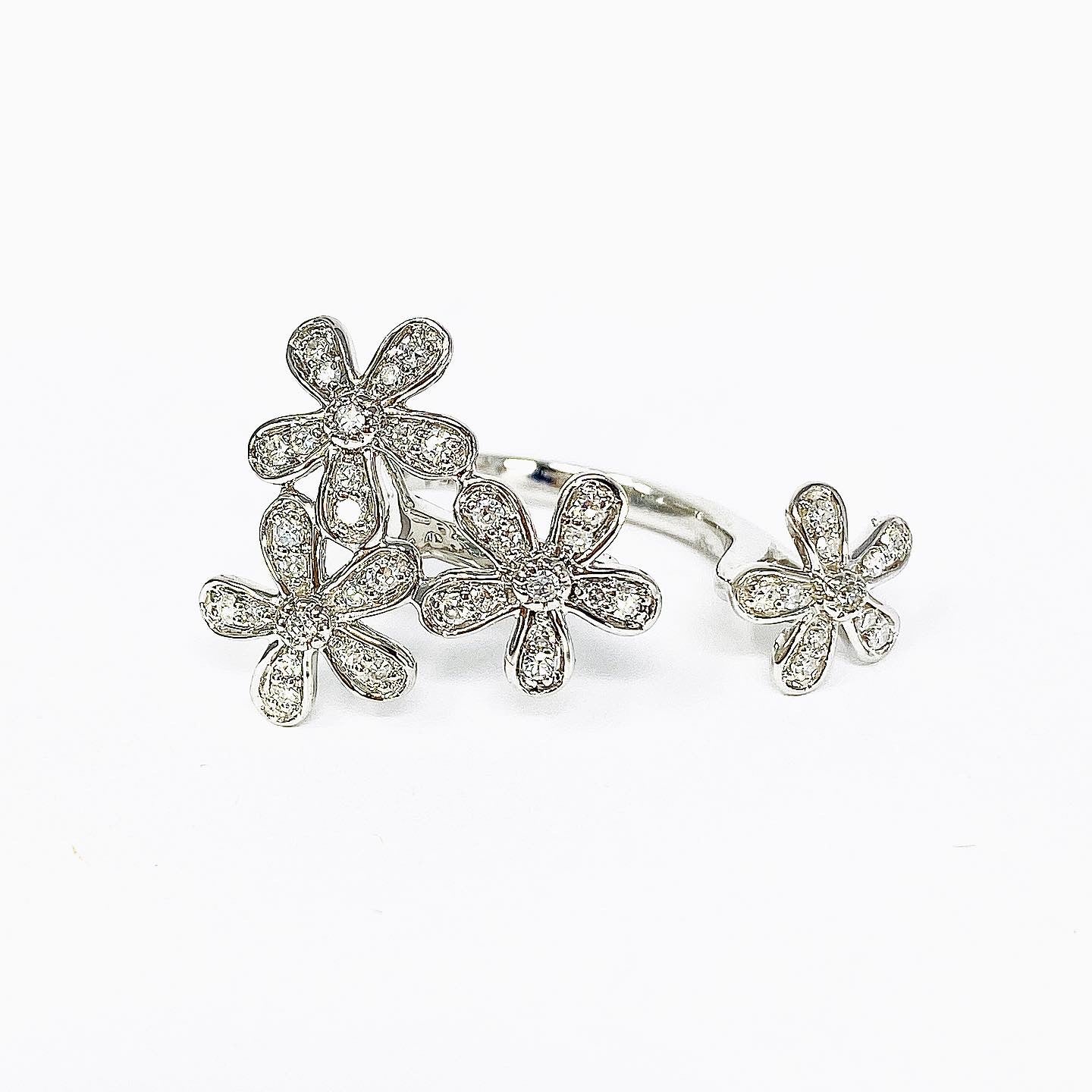 14k Diamond Flower Between The Finger Ring