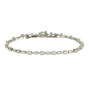 18k Dainty Baguette And Round Diamond Tennis Bracelet