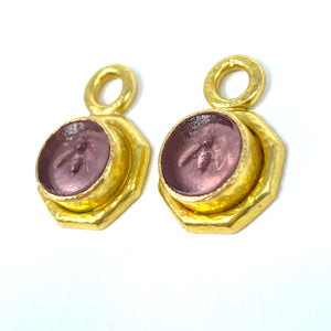 19K Elizabeth Locke Mulberry Venetian Glass Intaglio “Bee” Earring Charms