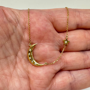 14K Diamond Moon And Star Necklace