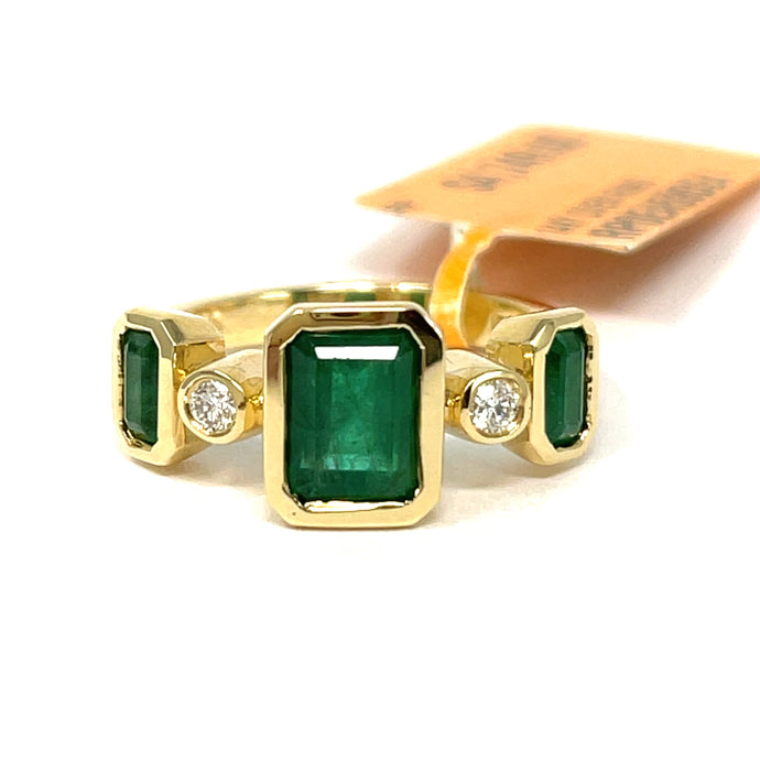14K Effy Bezel Set Emerald And Diamond Ring
