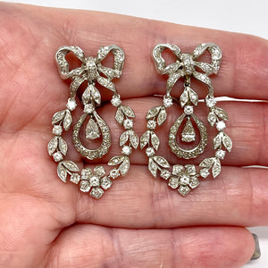 14K Estate Bow Dangle Diamond Earrings