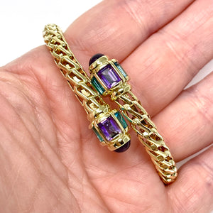 14K Amethyst And Blue Topaz Bypass Bangle