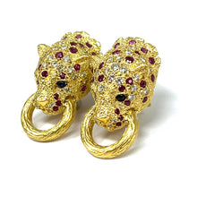 Load image into Gallery viewer, 18K Ruby And Diamond Panther Earrings