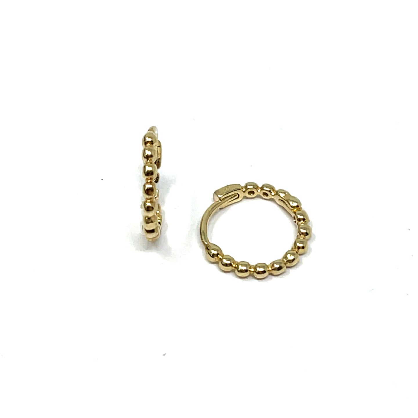 14K Small Beaded Huggie Hoop Earrings