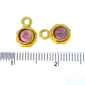 19K Elizabeth Locke Mulberry Venetian Glass Intaglio “Bee” Earring Charms