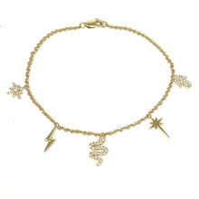 Load image into Gallery viewer, 14K Diamond Snake, Hamsa, And Star Charm Bracelet