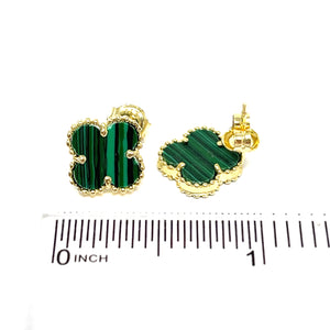 14K Mini Malachite Clover Stud Earrings