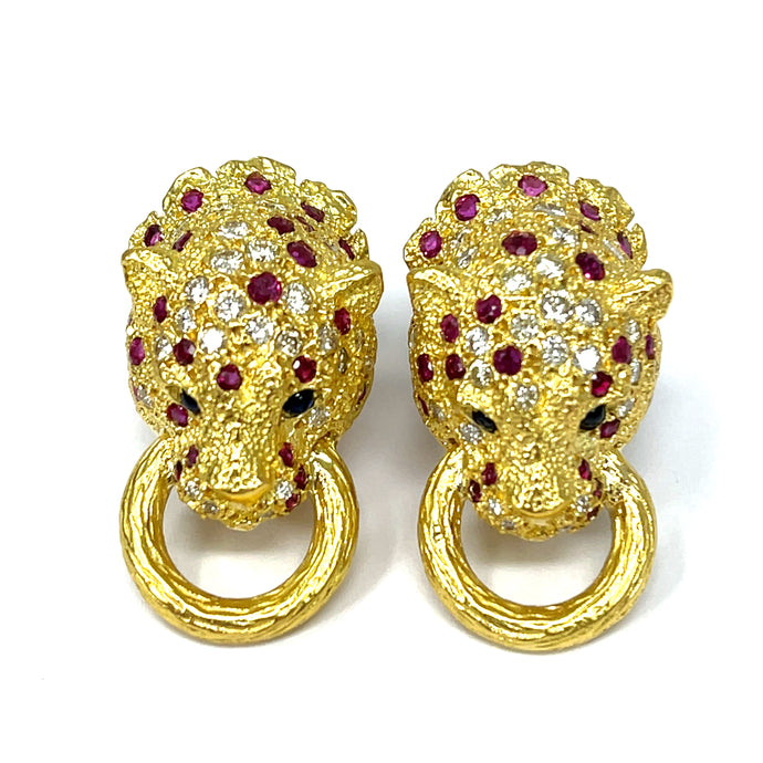 18K Ruby And Diamond Panther Earrings