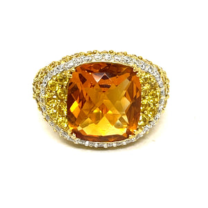 18k Citrine, Yellow Sapphire And Diamond Ring