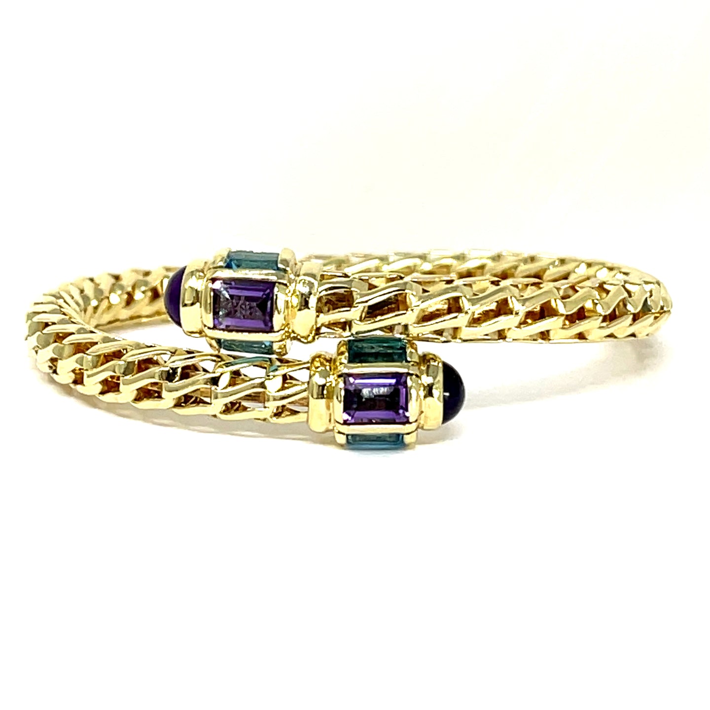 14K Amethyst And Blue Topaz Bypass Bangle