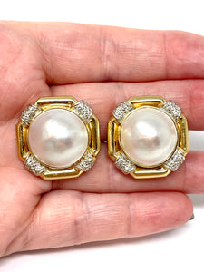 14K Diamond Mabe Pearl Earrings