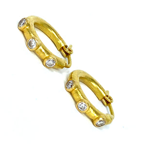 19K Elizabeth Locke Big Baby Hammered Hoops With Diamonds