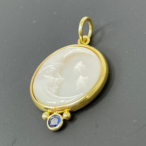 14K Mother Of Pearl Moon And Stars Kyanite Pendant