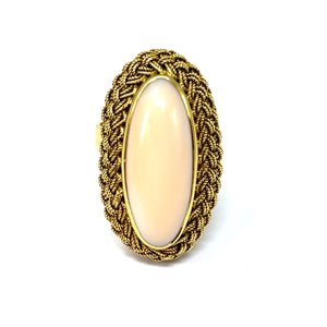 18K Angel Skin Coral Ring With Woven Bezel