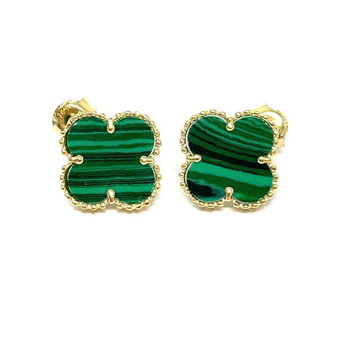 14K Small Malachite Clover Stud Earrings