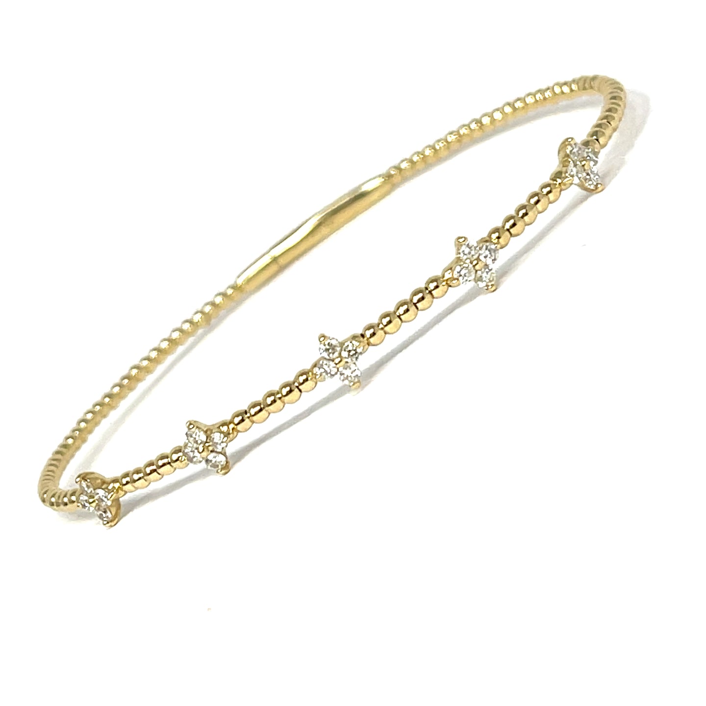 14K Beaded Diamond Station Bangle