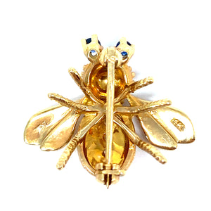 Vintage 14K Sapphire And Diamond Bee Pin