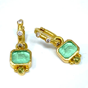 19K Elizabeth Locke Lime Venetian Glass Intaglio “Chimera” Earring Charms With Cabochon Peridot