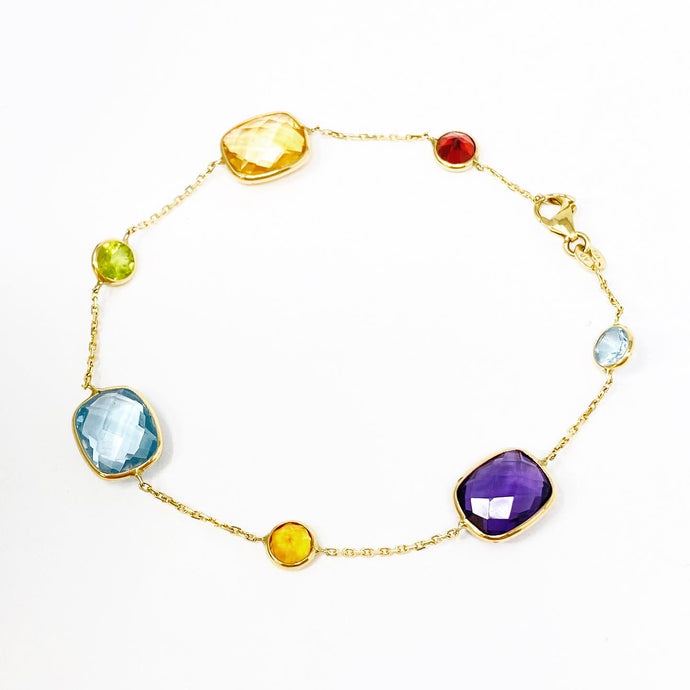 14K Cushion Cut Multi Gemstone Bracelet